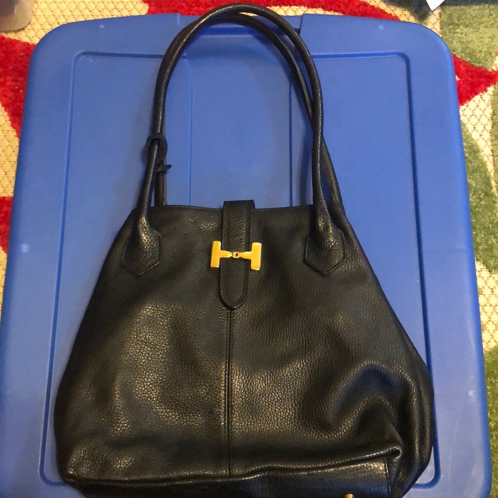 Black genuine Italian leather handbag